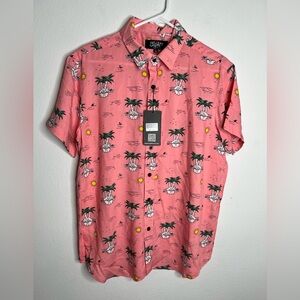 Eighty Eight Men's Pink Palm Tree Island Sun Hawaiian Shirt Medium